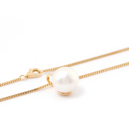 Ювелирные изделия в стиле прованс, изысканное желтое золото 18 карат, 10 мм, жемчужное ожерелье, подвесная цепочка в коробке, женский подарок для ювелирных изделий